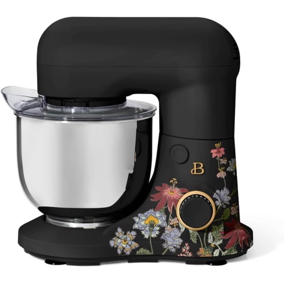 Beautiful 3.5QT 300W Stand Mixer with 12 Speeds, Tilt-Head, Splash Guard & Dishwasher-Safe Accessories, Soft Matte Finish Mixes Up to 5 Dozen Cookies, Wildflower Black Sesame