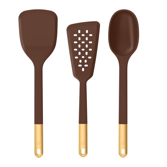 Beautiful 3-Piece Silicone Kitchen Utensil Tool Set, Chocolate by Drew Barrymore
