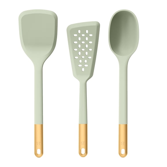 Beautiful 3-Piece Silicone Kitchen Utensil Tool Set, Sage Green by Drew Barrymore