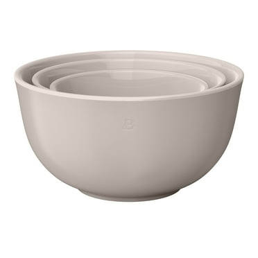 Beautiful 3-Piece Stoneware Nesting Mixing Bowl Set, Porcini Taupe by Drew Barrymore