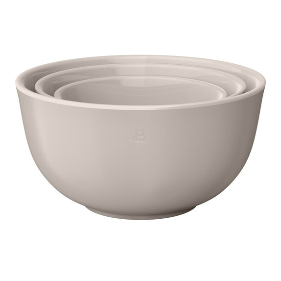 Beautiful 3-Piece Stoneware Nesting Mixing Bowl Set, Porcini Taupe by Drew Barrymore
