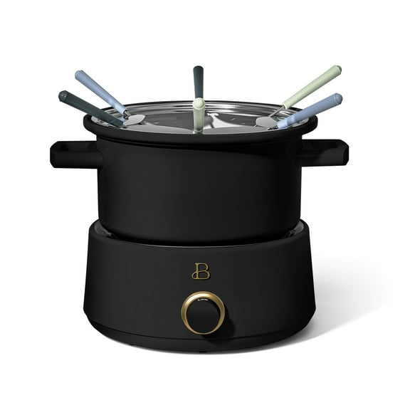 Beautiful 3 Qt Electric Fondue Set with Bonus 2 qt Ceramic Pot, Black Sesame by Drew Barrymore