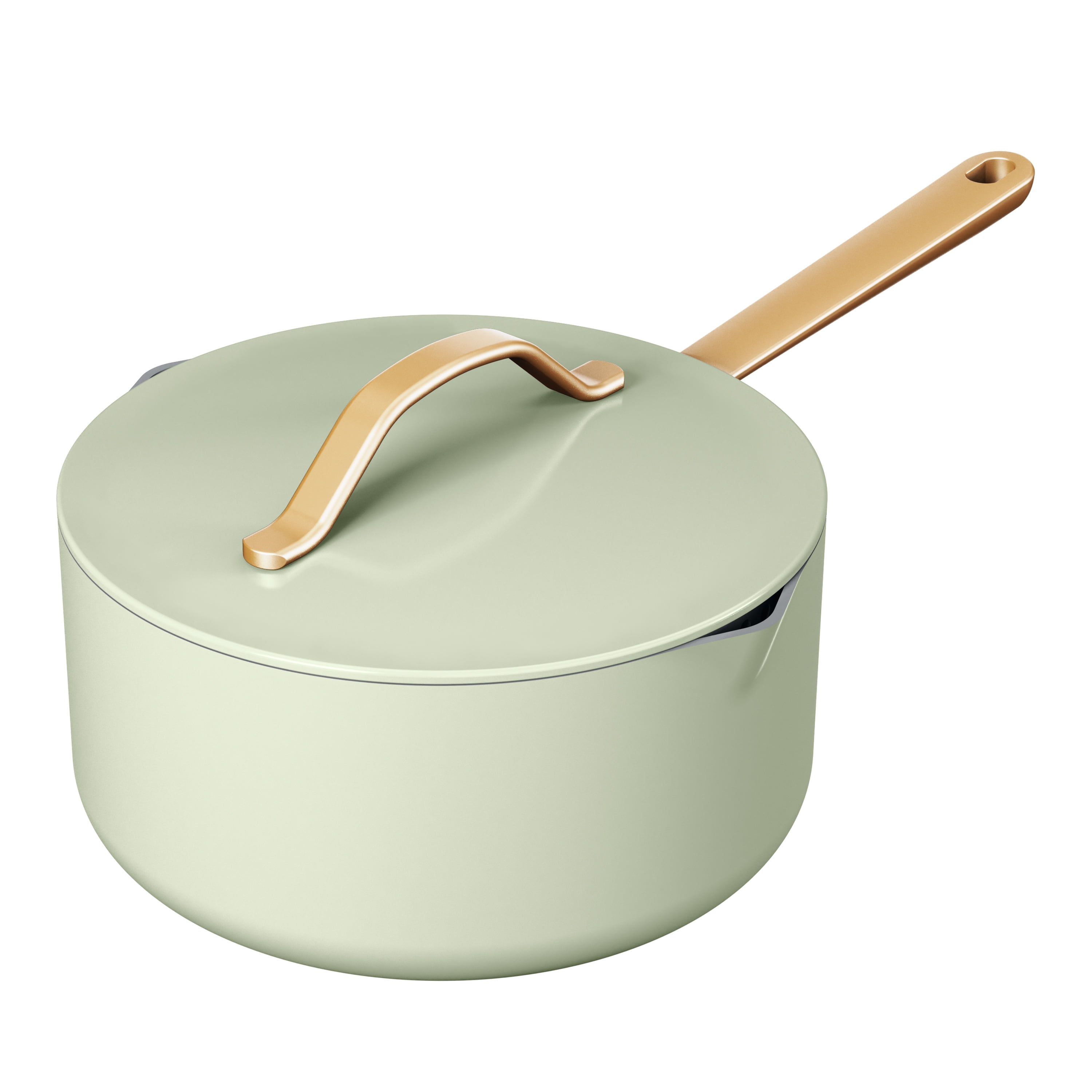 Beautiful 3 Quart Ceramic Non-Stick Covered Sauce Pan with Strainer Lid, Sage Green by Drew Barrymore - Walmart.com