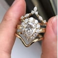 thumbnail image 1 of Beautiful 3Ct Pear Cut Simulated Diamond Women's Engagement Trio Set Ring 14k Yellow Gold Plated 925 Sterling Silver For Her, 1 of 5