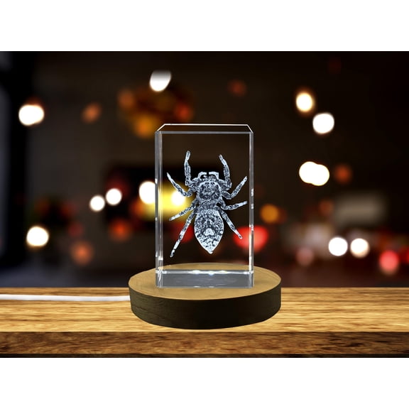 Beautiful 3D Engraved Crystal with Jumping Spider Design