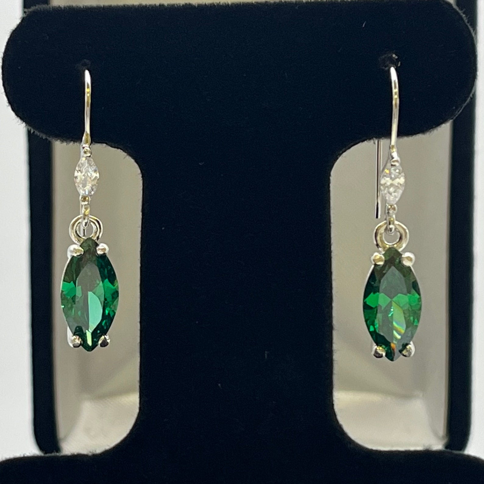 Beautiful 3ctw Emerald Cut Emerald Earrings Leverback Sterling Silver dangle earrings trending jewelry gifts May Birthstone