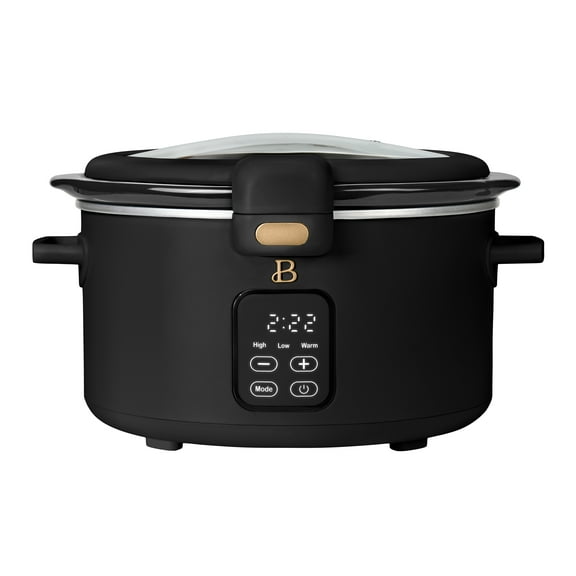 Beautiful 4 Qt Digital Slow Cooker with Hinged Locking Lid, Black Sesame by Drew Barrymore