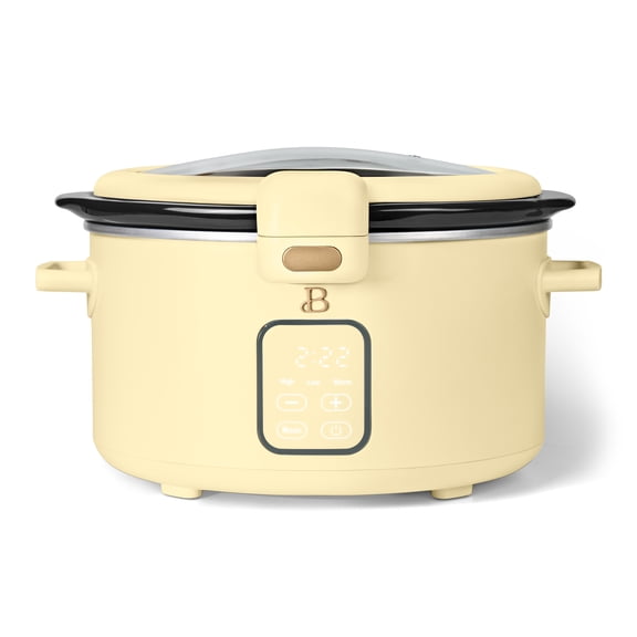 Beautiful 4 Qt Digital Slow Cooker with Hinged Locking Lid, Buttercream by Drew Barrymore