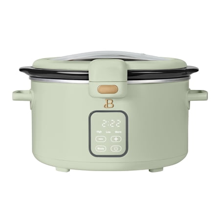 Beautiful 4 Qt Digital Slow Cooker with Hinged Locking Lid, Sage Green by Drew Barrymore