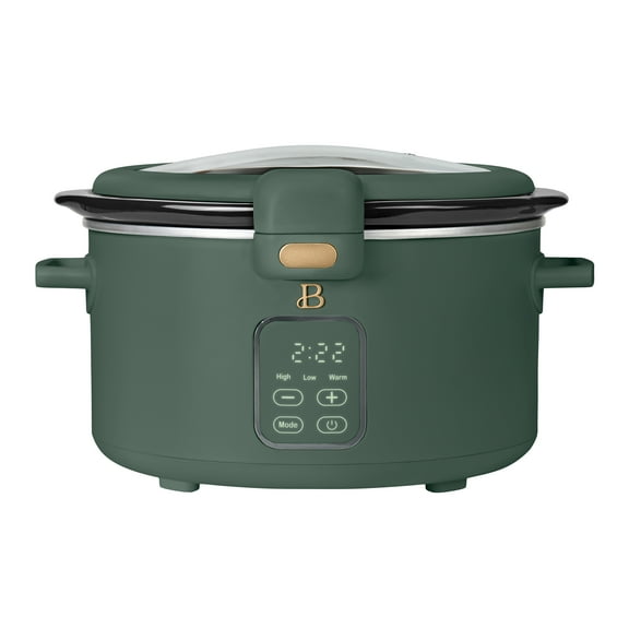 Beautiful 4 Qt Digital Slow Cooker with Hinged Locking Lid, Thyme Green by Drew Barrymore
