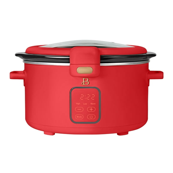 Beautiful 4 Qt Digital Slow Cooker with Hinged Locking Lid, Tomato Red by Drew Barrymore