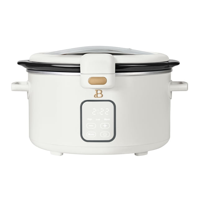 Beautiful 4 Qt Digital Slow Cooker with Hinged Locking Lid, White Icing by Drew Barrymore