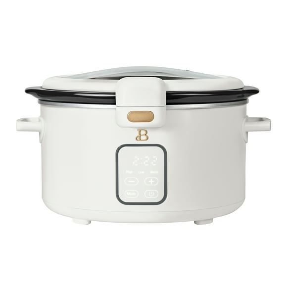 Beautiful 4 Qt Digital Slow Cooker with Hinged Locking Lid, White Icing by Drew Barrymore