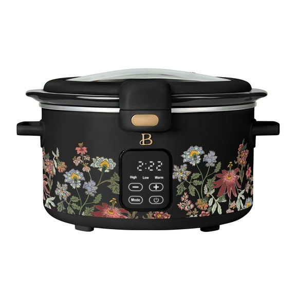 Beautiful 4 Qt Digital Slow Cooker with Hinged Locking Lid, Wildflower Black by Drew Barrymore