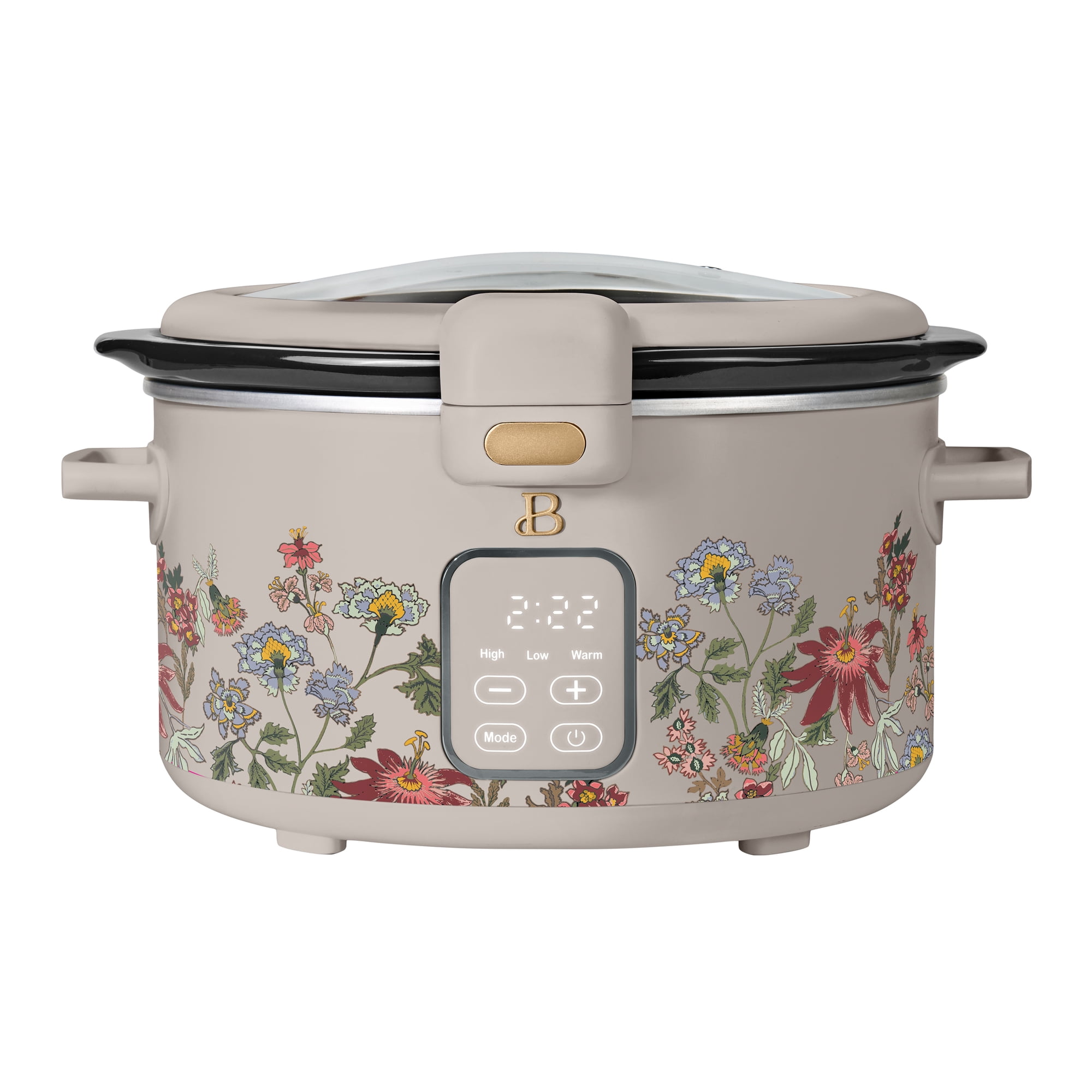 Beautiful 4 Qt Digital Slow Cooker with Hinged Locking Lid, Wildflower Porcini by Drew Barrymore