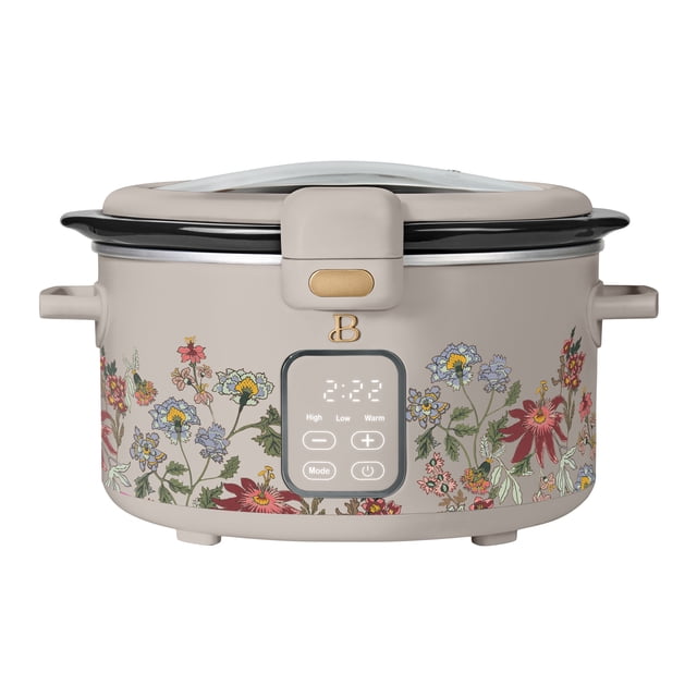 Beautiful 4 Qt Digital Slow Cooker with Hinged Locking Lid, Wildflower Porcini by Drew Barrymore