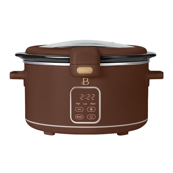Beautiful 4 QT Digital Slow Cooker with Hinged Locking Lid, Chocolate by Drew Barrymore