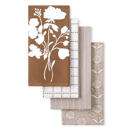 Beautiful 4-Piece Kitchen Towel Set, Brown by Drew Barrymore