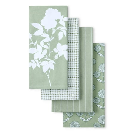 Beautiful Home by Drew Barrymore 4-Piece Kitchen Towel Set, Sage Green, 16"W x 26"L