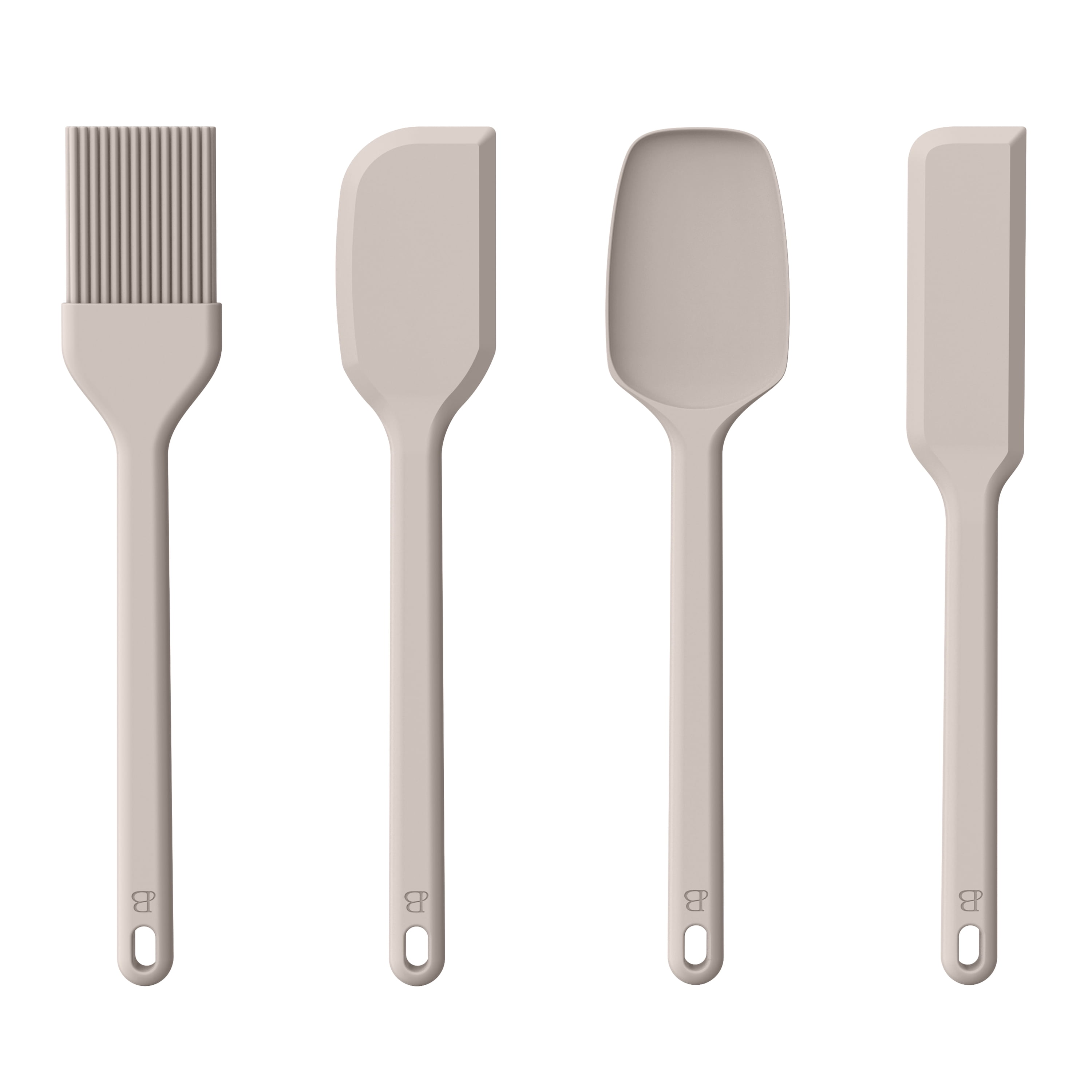 Beautiful 4-Piece Silicone Mini Kitchen Utensil Set, Porcini Taupe by Drew Barrymore