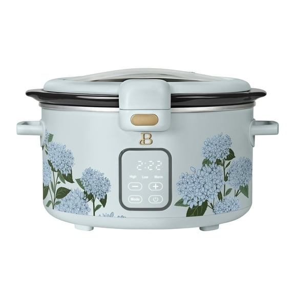 Beautiful 4 Qt Digital Slow Cooker with Hinged Locking Lid, Hydrangea Floral by Drew Barrymore