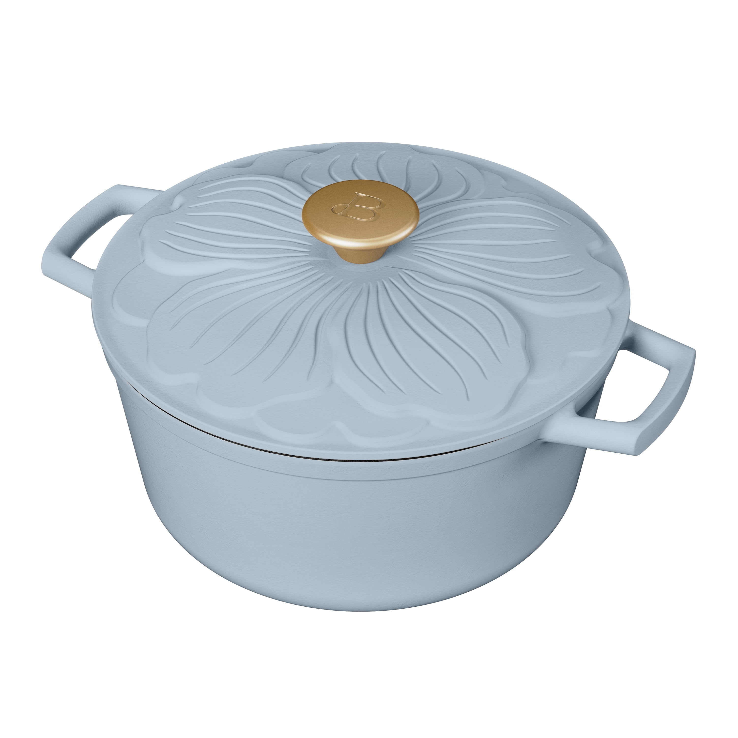 Beautiful 4 Quart Enameled Cast Iron Round Dutch Oven with petal design lid, Cornflower Blue by Drew Barrymore - Walmart.com