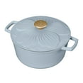 thumbnail interactive-video image 1 of Beautiful 4 Quart Enameled Cast Iron Round Dutch Oven with petal design lid, Cornflower Blue by Drew Barrymore, 1 of 11