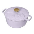 thumbnail interactive-video image 1 of Beautiful 4 Quart Enameled Cast Iron Round Dutch Oven with Petal Design Lid, Lavender by Drew Barrymore, 1 of 10
