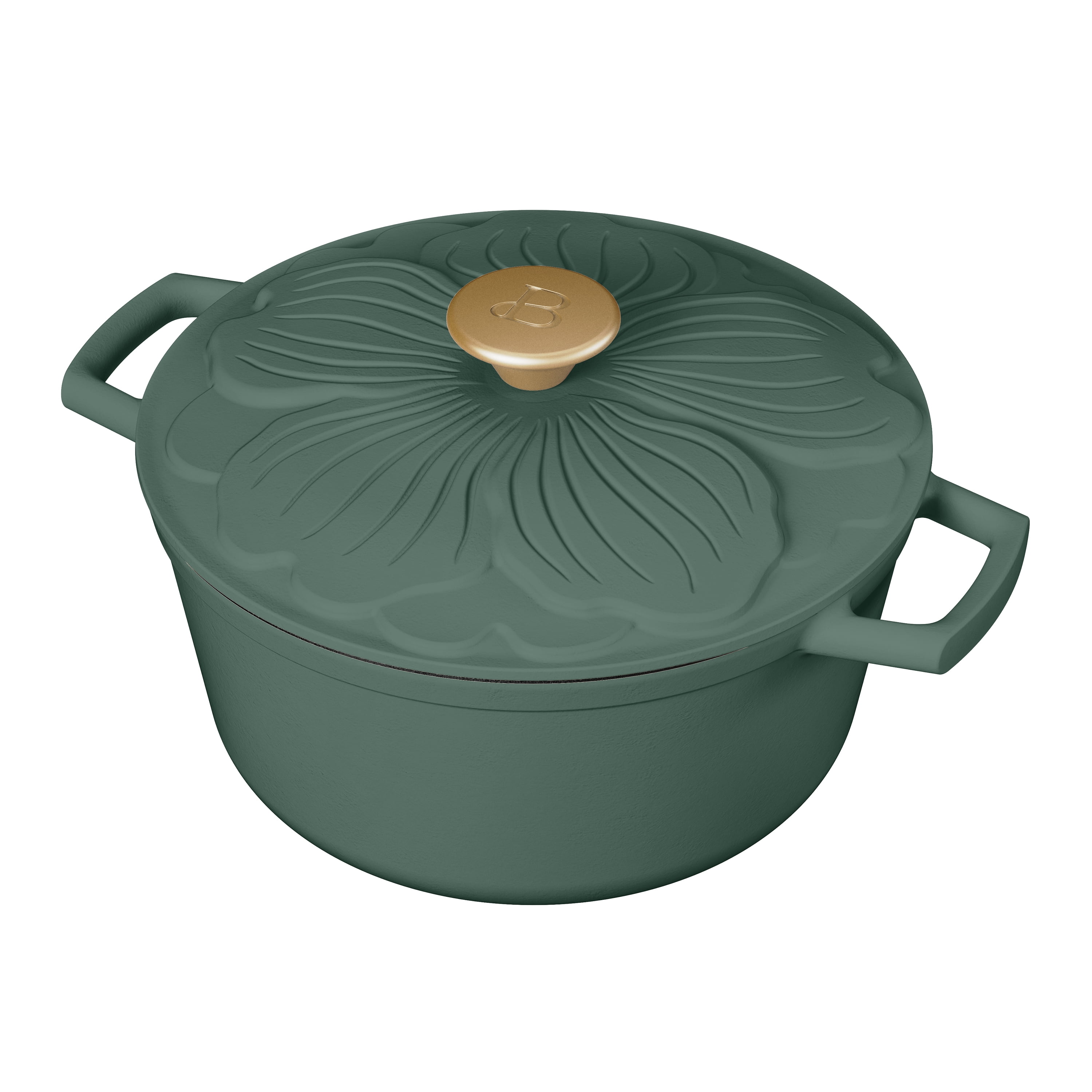 Beautiful 4 Quart Enameled Cast Iron Round Dutch Oven with petal design lid, Thyme Green by Drew Barrymore - Walmart.com