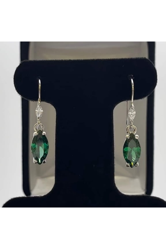 Beautiful 4ctw Marquise Cut Emerald Earrings White Sapphire accents Jewelry Trends and Trending Gemstones Emerald diamond dangle earrings