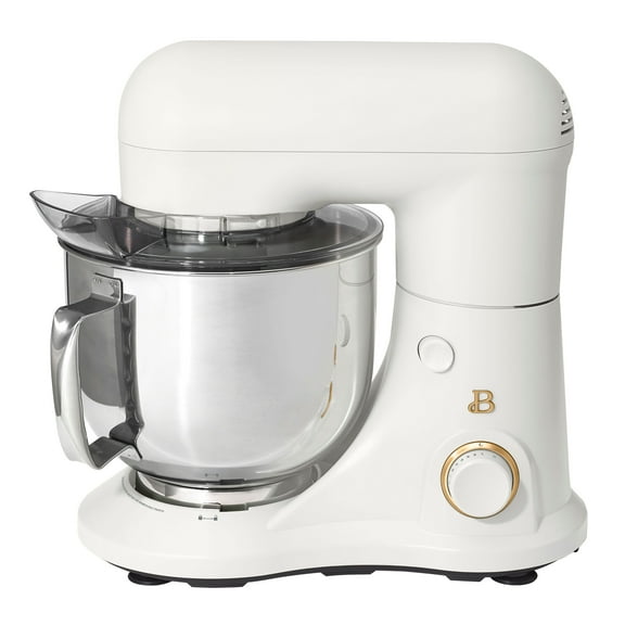 Beautiful 5.3 Qt Stand Mixer, White Icing with Flat Beater, Dough Hook, Balloon Whisk