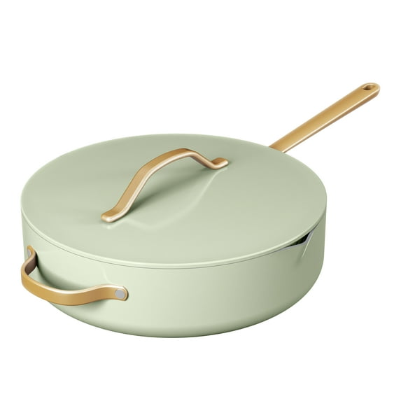 Beautiful 5.5 Quart Ceramic Non-Stick Sauté Pan with Strainer Lid, Sage Green by Drew Barrymore