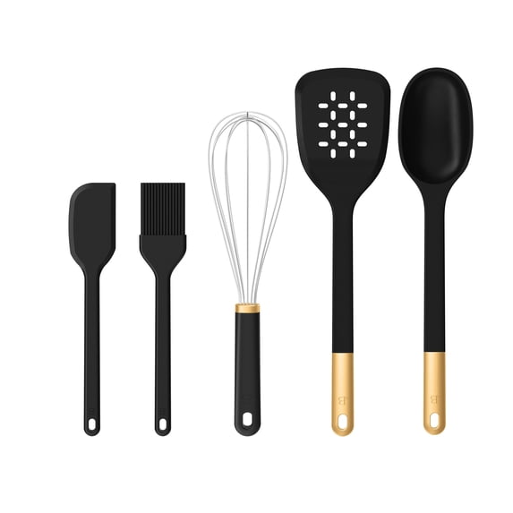 Beautiful by Drew Barrymore 5-Piece Kitchen Tool Set, Black Sesame
