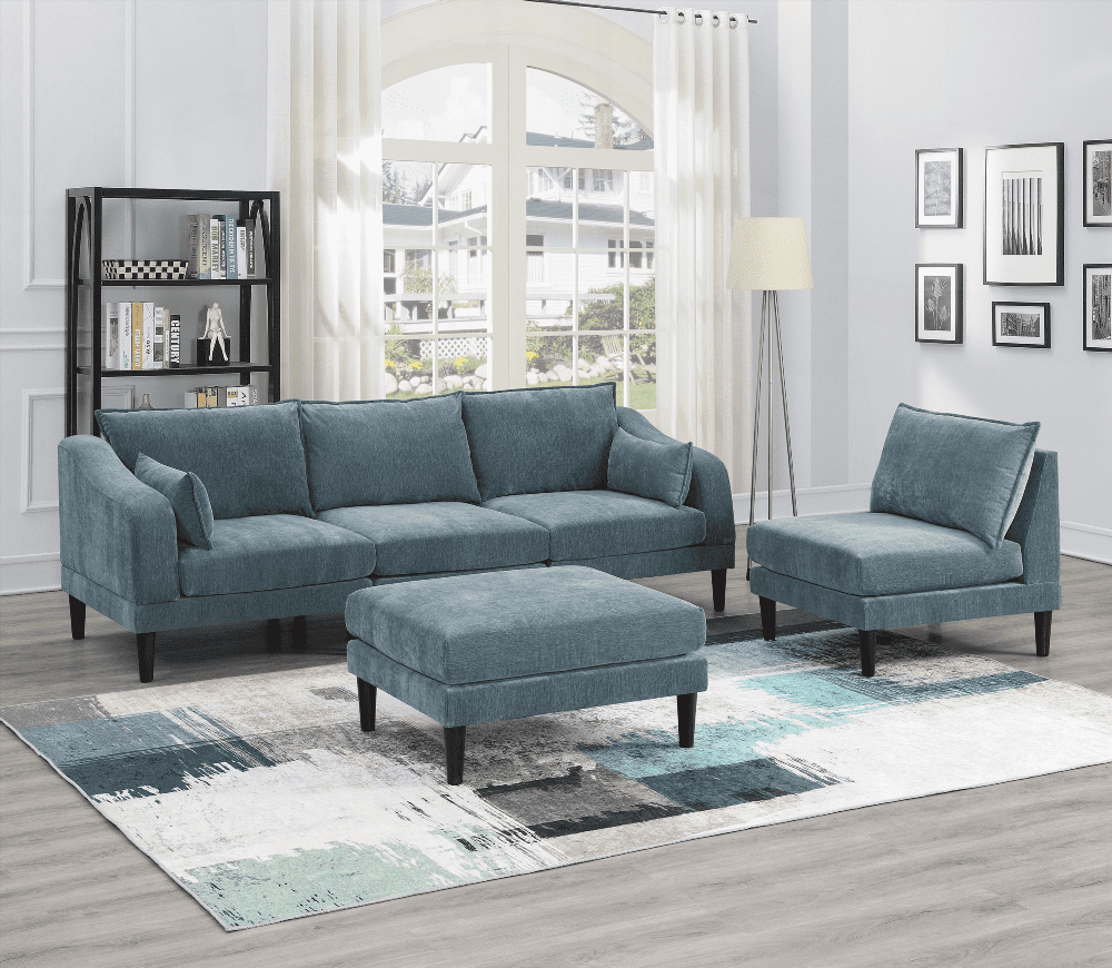 Morgan Modular Silver Beautiful 5-Piece Modular Sectional Set | Mineral Color Morgan Fabric ...