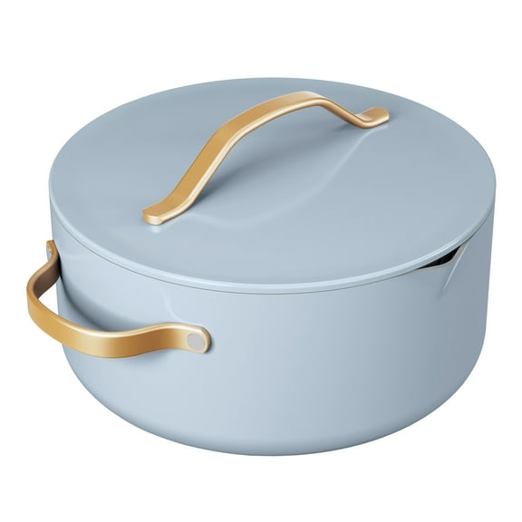 Beautiful 5 Quart Ceramic Non-Stick Dutch Oven with Strainer Lid, Cornflower Blue by Drew Barrymore