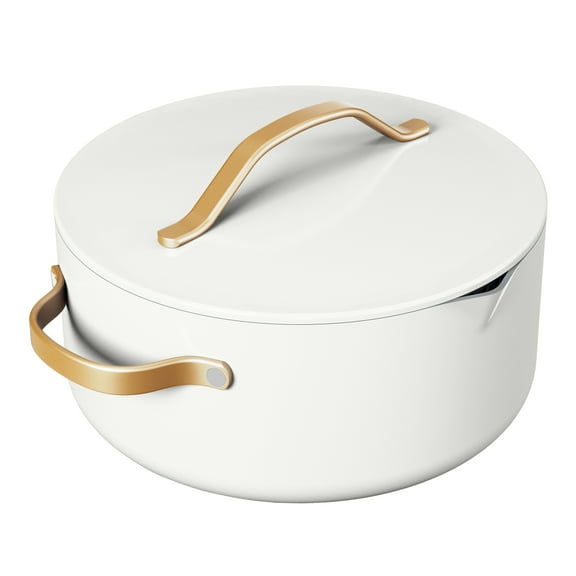 Beautiful 5 Quart Ceramic Non-Stick Dutch Oven with Strainer Lid, White Icing by Drew Barrymore