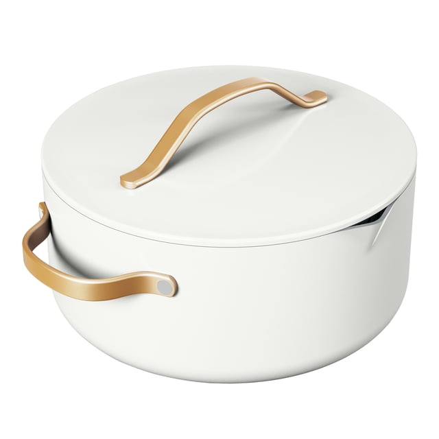 Beautiful 5 Quart Dutch Oven with Strainer Lid and EverGood Ceramic Nonstick Coating, White Icing by Drew Barrymore