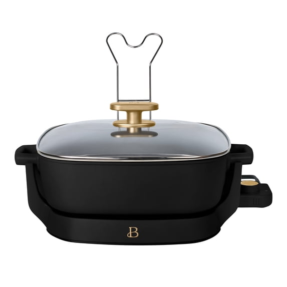 Beautiful 5-in-1, 12" x 12" Detachable Electric Skillet with EverGood™ Ceramic Nonstick Coating, Black Sesame by Drew Barrymore
