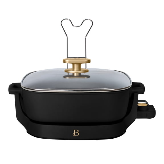 Beautiful 5-in-1, 12" x 12" Detachable Electric Skillet with EverGood™ Ceramic Nonstick Coating, Black Sesame by Drew Barrymore