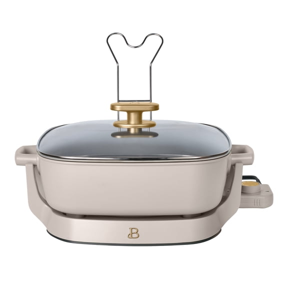 Beautiful 5-in-1, 12" x 12" Detachable Electric Skillet with EverGood™ Ceramic Nonstick Coating, Porcini Taupe by Drew Barrymore