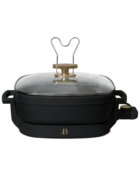 Beautiful 5 in 1 Electric Skillet - Expandable up to 7 Qt with Glass Lid, Black Sesame by Drew Barrymore