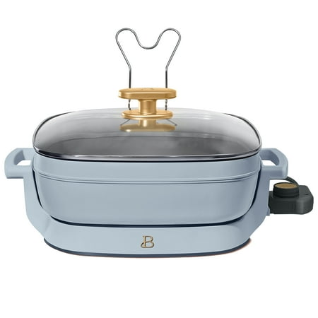 Beautiful 5 in 1 Electric Skillet - Expandable up to 7 Qt with Glass Lid, Cornflower Blue by Drew Barrymore