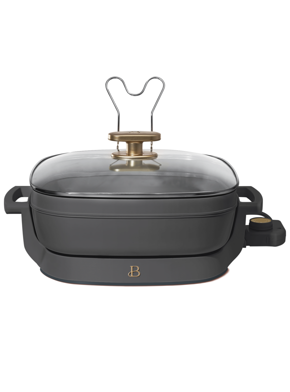 Beautiful 5 in 1 Electric Skillet - Expandable up to 7 Qt with Glass Lid, Oyster Gray by Drew Barrymore