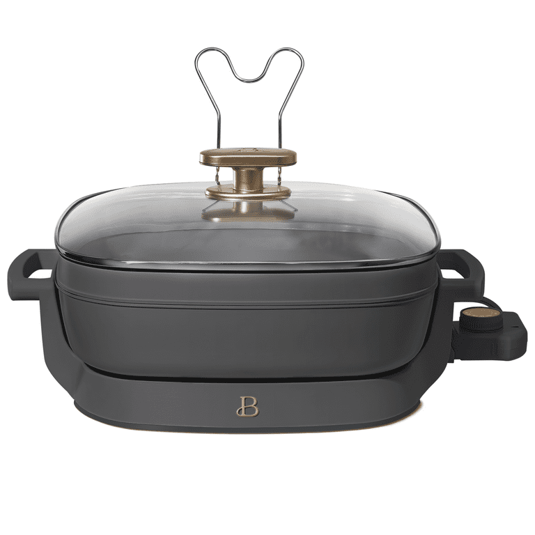 Beautiful 5 in 1 Electric Skillet - Expandable up to 7 Qt with Glass Lid,  Oyster Grey by Drew Barrymore