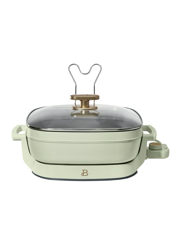 Beautiful 5 in 1 Electric Skillet - Expandable up to 7 Qt with Glass Lid, Sage Green by Drew Barrymore
