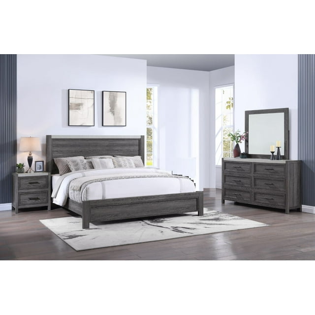 Beautiful 5pc Queen Size Dark Gray Finish Panel Bed Set Storage Wooden
