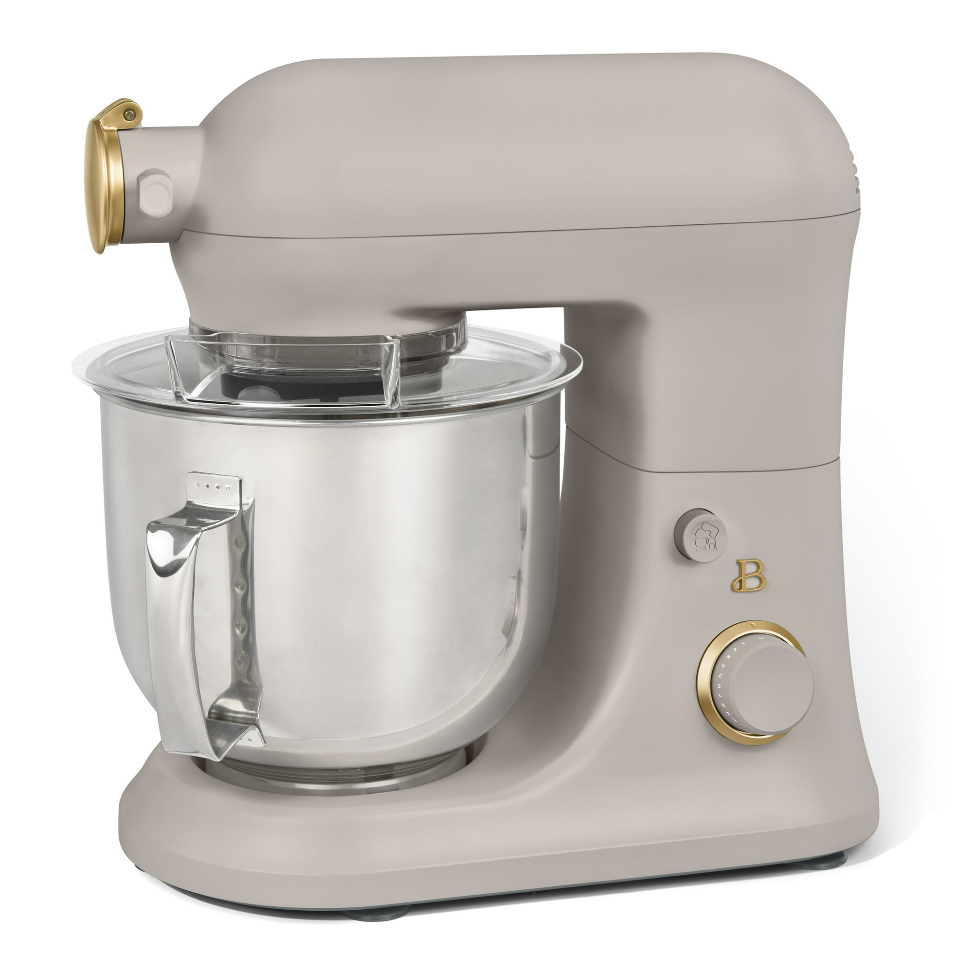 Beautiful 6 Qt Tilt-Head Stand Mixer with Dough Hook, Flat Beater, Balloon Whisk, Pastry Beater & Slicer/Shredder Set, Porcini Taupe by Drew Barrymore