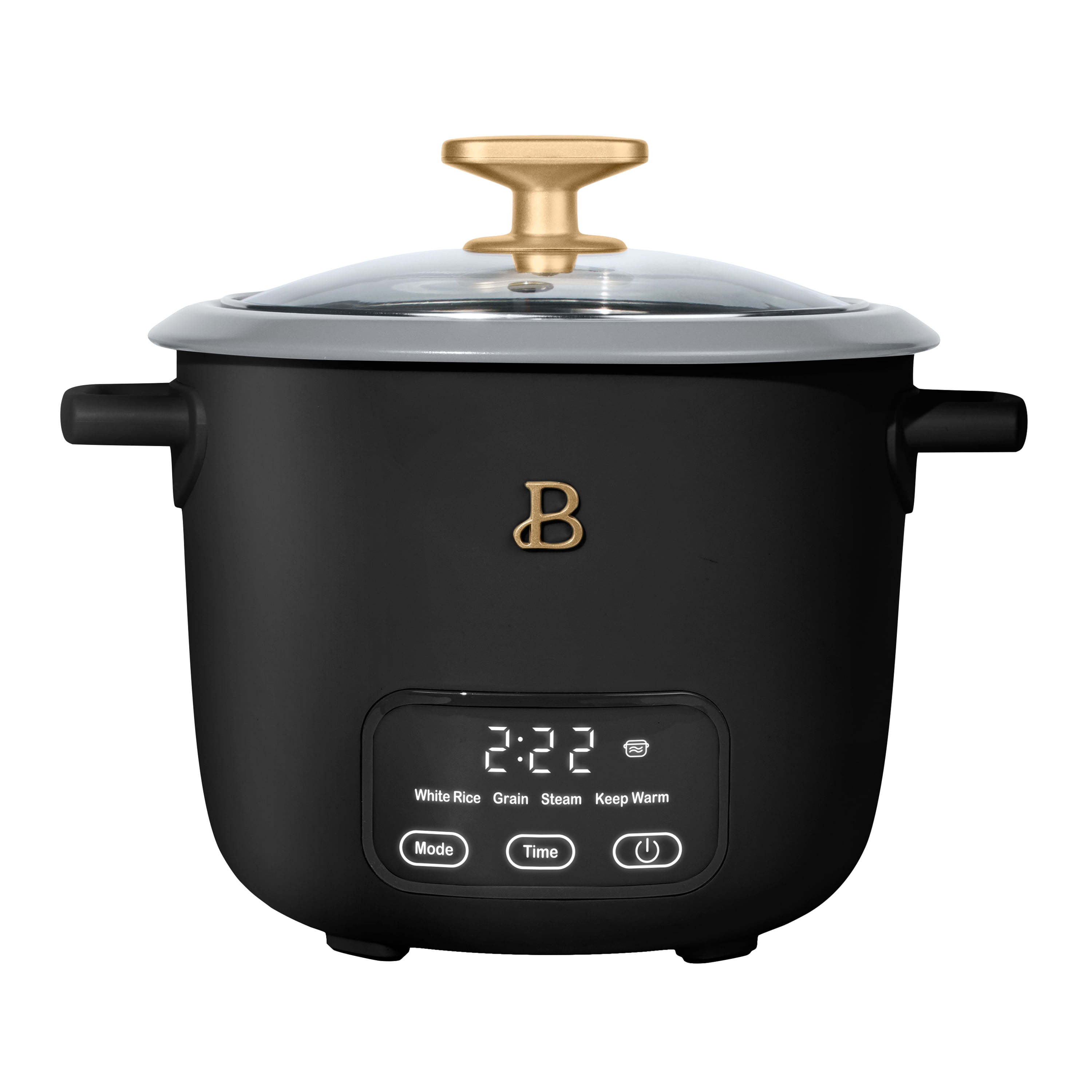 Beautiful 6-Cup Cooked, 3-Cup Uncooked Digital Electric Rice and Grain Cooker with Glass Lid, Black Sesame by Drew Barrymore