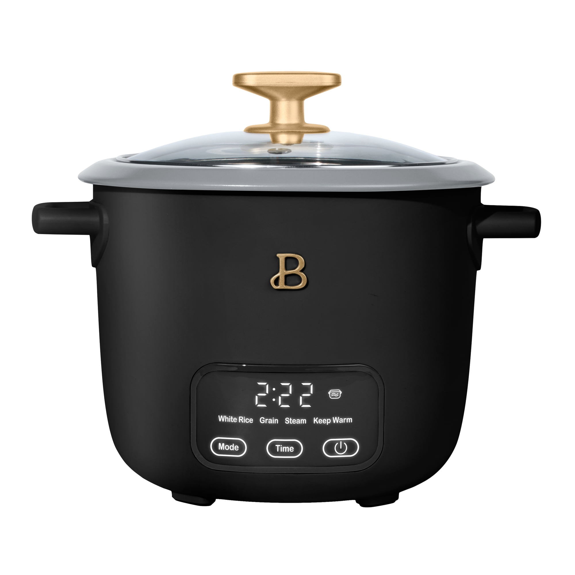 Beautiful 6-Cup Cooked, 3-Cup Uncooked Digital Electric Rice and Grain Cooker with Glass Lid, Black Sesame by Drew Barrymore