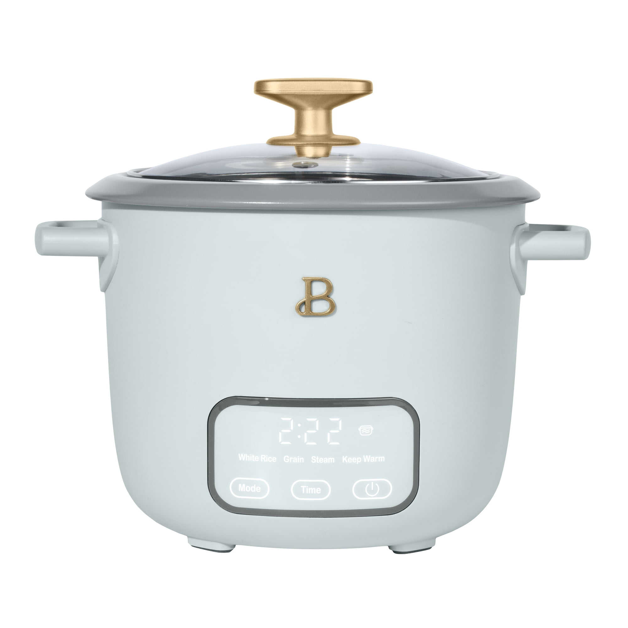 Beautiful 6-Cup Cooked, 3-Cup Uncooked Digital Electric Rice and Grain Cooker with Glass Lid, Hydrangea by Drew Barrymore